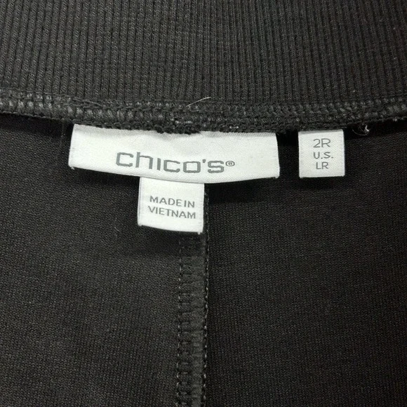 Chicos Pull On Wide Leg Pants Women Size 2R Black White Pinstriped Casual - Picture 3 of 9